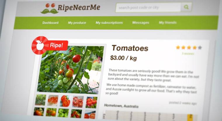 App RibeNearMe, find frisk frugt og grønt med din app. Screenshot.