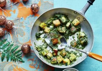 Krydrede pandekager med paneer & spinat fyld.