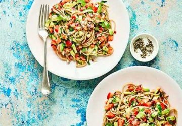 Linguine med avocado, tomat og lime